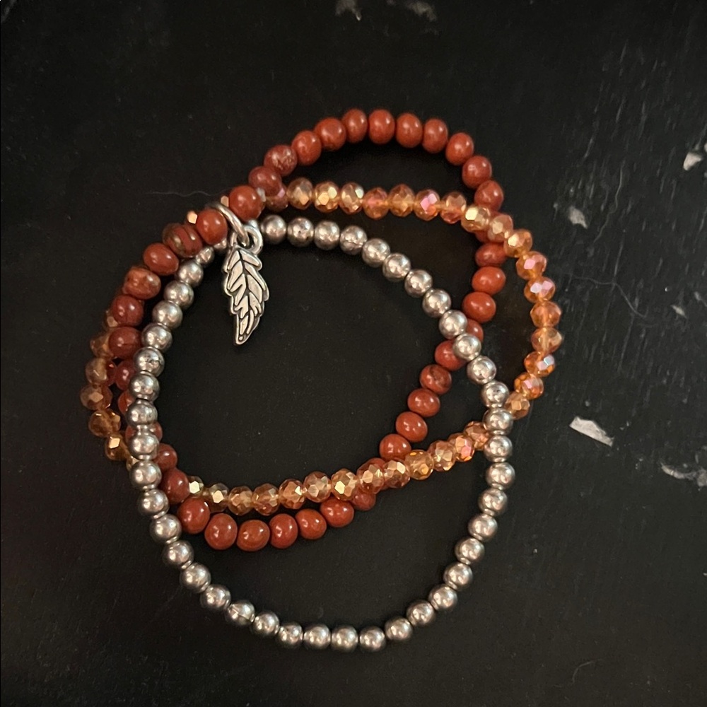 Alex and Ani Silver and Orange Beaded Bracelet Set